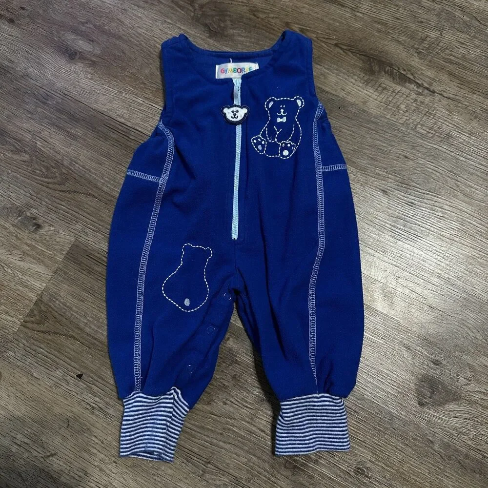 Vintage Gymboree Layette Rainbow Tag Fleece Romper Blue Bear Newborn